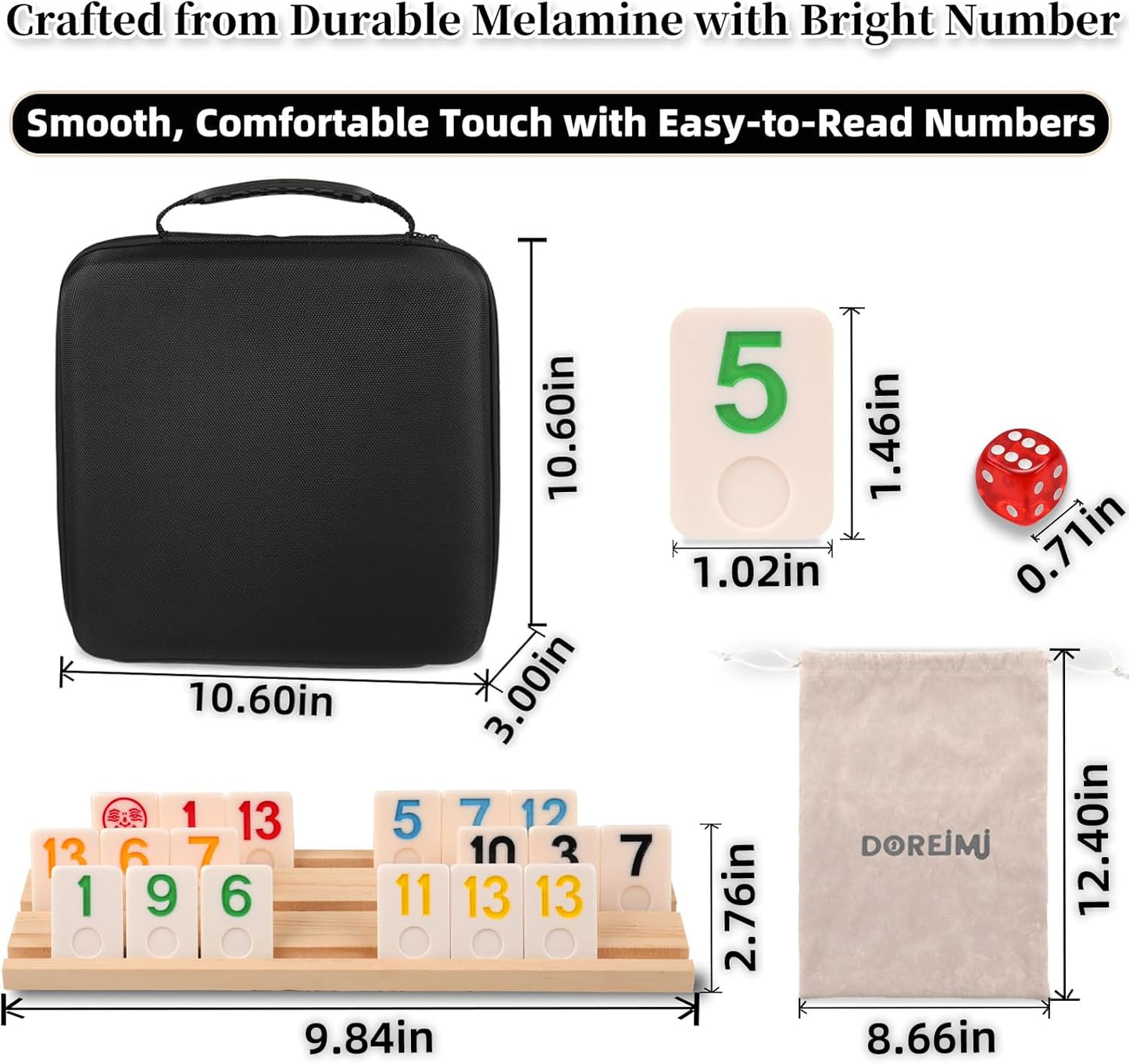 Deluxe Rummy Cube Game Set 6-8 Players with 8 Wooden Racks and 240 Melamine Rummy Tiles, Travel Family Board Game for Adults and Kids