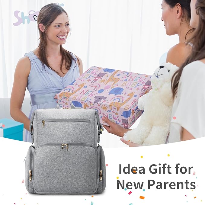 CEI-CEI Neoprene Diaper Bag Backpack with Insulated Pockets, Large Newborn Baby Maternity Bags Travel Tote with Changing Pad (Grey)