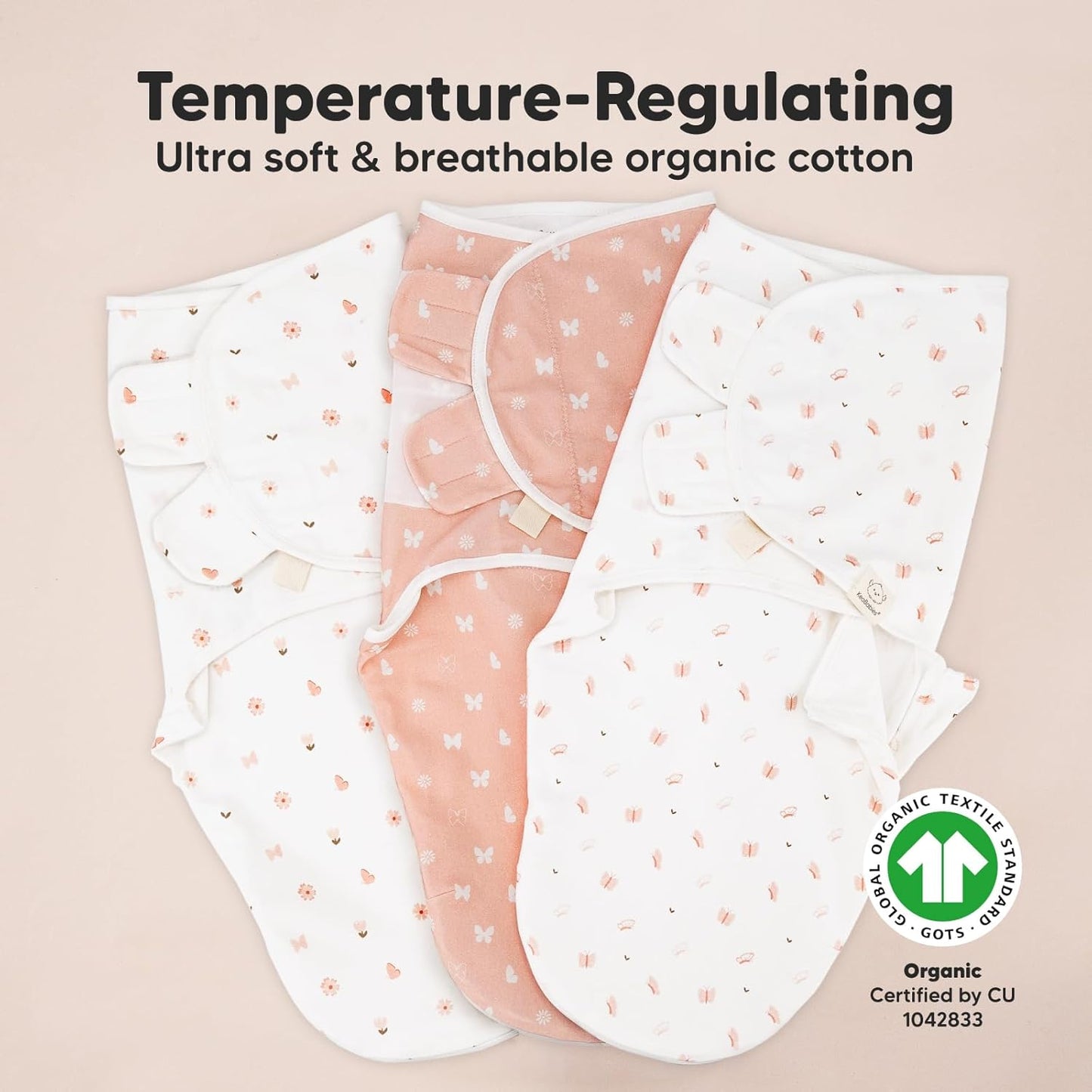 Baby Swaddle Sleep Sacks with Zipper - 3-Pack Swaddles for Newborns 3-6 Months, Infant, Baby Girls, Boys, Soft & Durable Newborn Sleep Sack, Easy Diaper Change Swaddling Blanket (Butterflies, L)