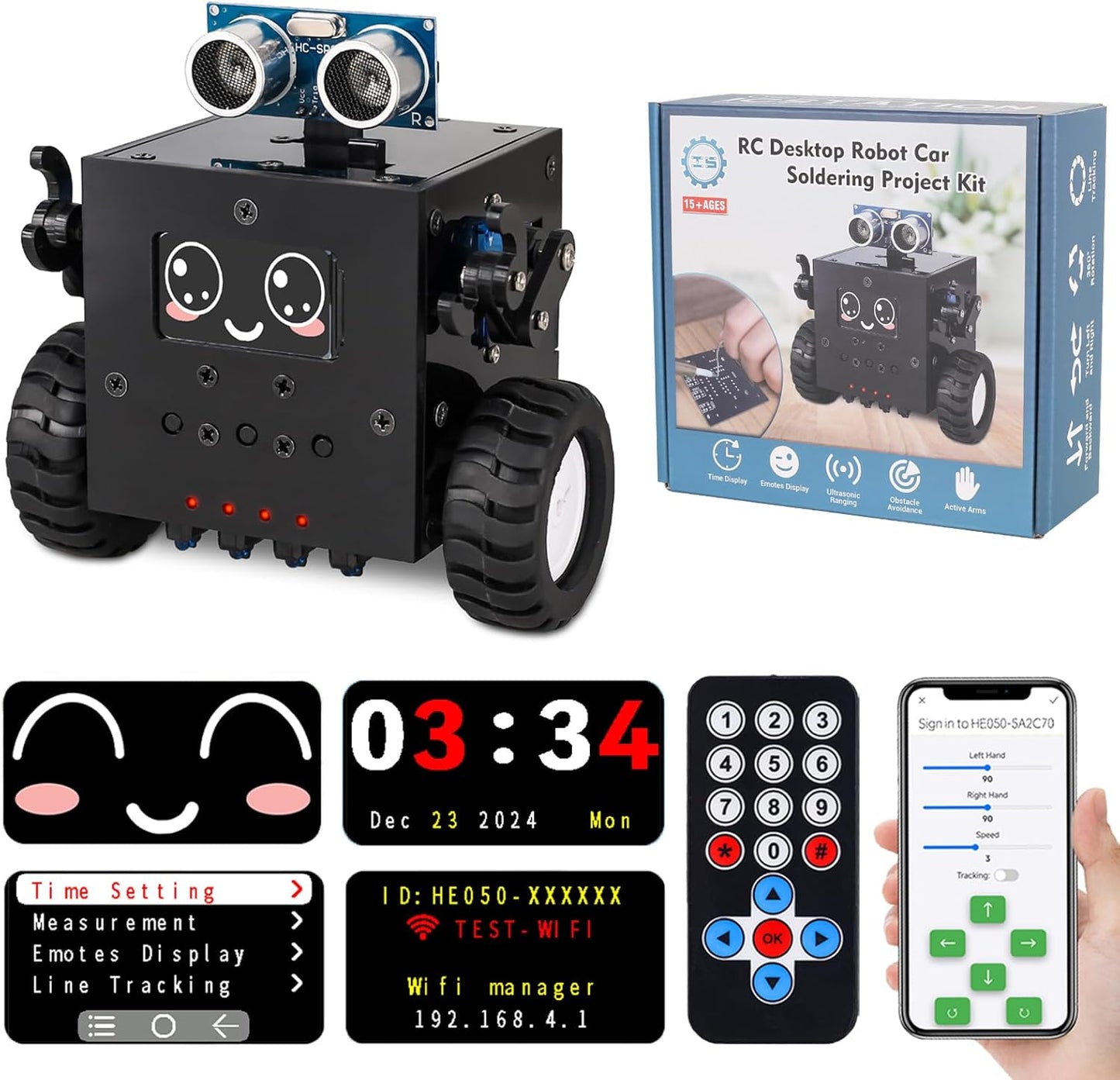 Robot Soldering Project, ICSTATION DIY Robot Car Soldering Practice Kit RC Robot with Time & Expressions Display STEM Science Kits for Adults Teens Ages 15+ School Students Experiment Education