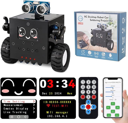 Robot Soldering Project, ICSTATION DIY Robot Car Soldering Practice Kit RC Robot with Time & Expressions Display STEM Science Kits for Adults Teens Ages 15+ School Students Experiment Education