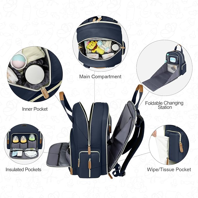 Diaper Bag Backpack with Changing Station, Baby Diaper Bag Organizer for Moms Dads Large Baby Changing Bags
