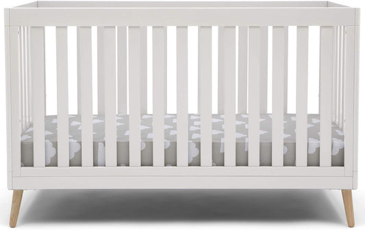 Delta Children Essex 4-in-1 Convertible Baby Crib, Bianca White with Natural Legs