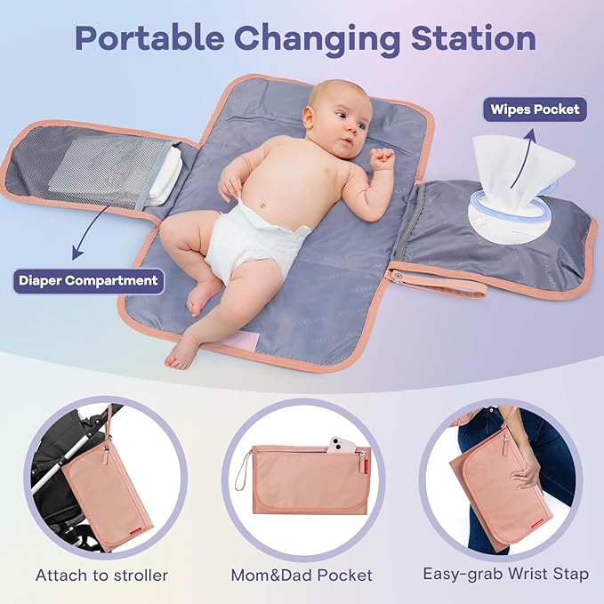 RUVALINO Diaper Bag Backpack, Multifunction Travel Pack Maternity Baby Changing Bags, Large Capacity, Waterproof, Pink