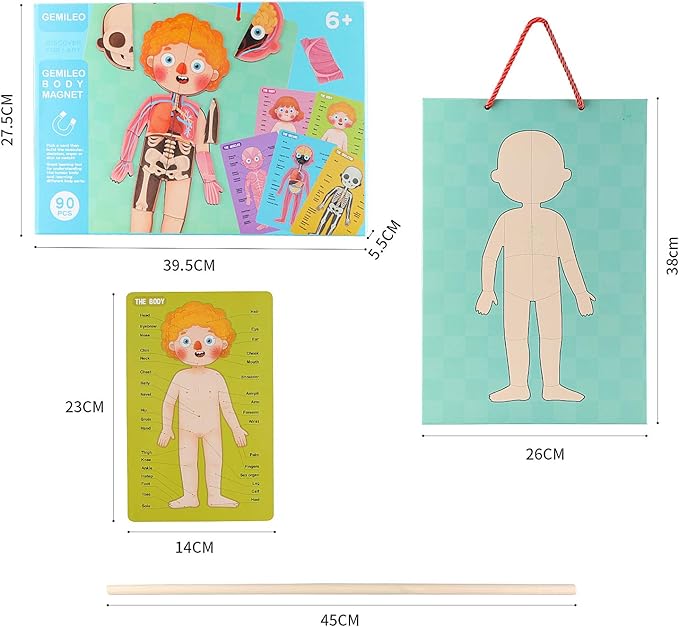 Human Body Puzzle for Kids Toddlers 90PCS Magnetic Boy Girl Anatomy Play Set Body Parts Organs Muscles Skeleton and Bones Wooden Puzzle Toys Aged 3+ Educational Learning Preschool Toys