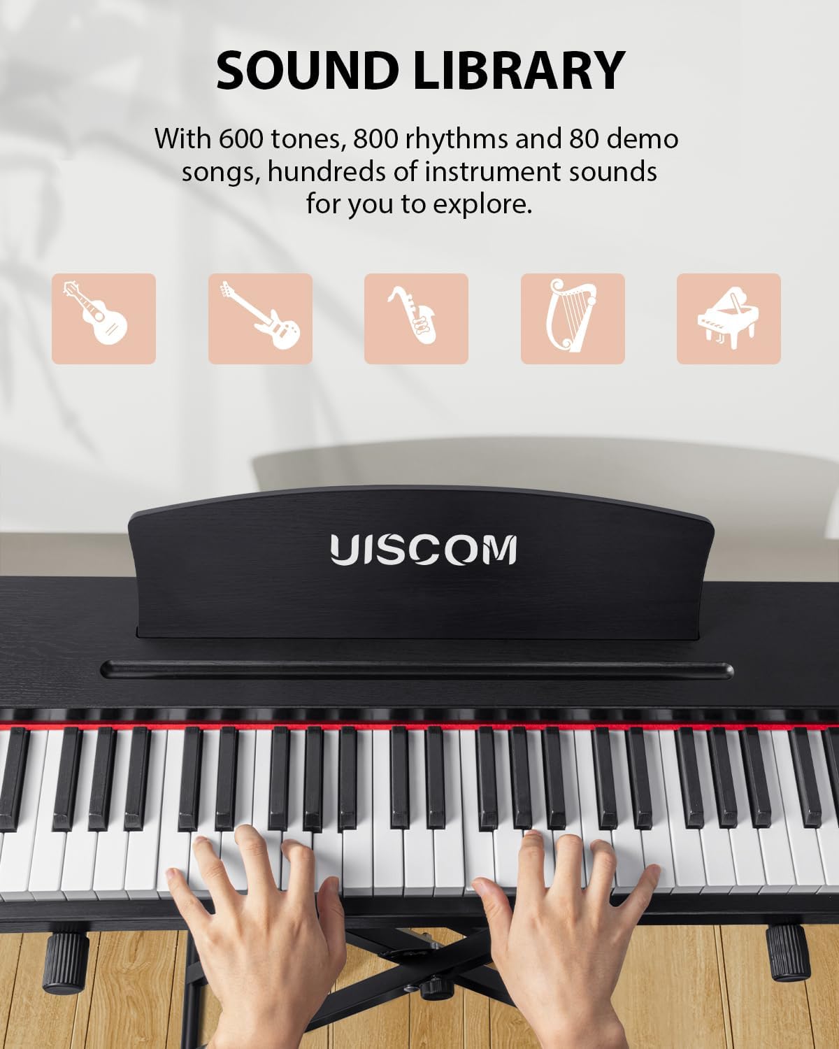 88 Key Digital Piano Keyboard for Beginners - Full Size Semi Weighted Wooden Electric Piano Set with Stand, Triple Pedal, Headphone,Carry Bag - Supports USB-MIDI Connecting (Wood Grain Black)