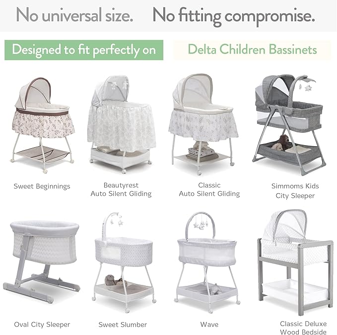 Bassinet Fitted Sheets for Delta Children and Simmons Kids Bassinet - Fits 16 x 32 Inch Oval Bassinet Mattress Pad – Snuggly Soft 100% Jersey Cotton – 2 Pack