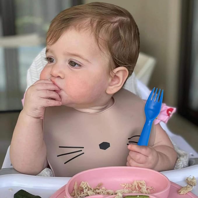 12 Pcs Kids Spoons and Forks Toddler Utensils Plastics Reusable Silverware Baby Cutlery Set Feeding Dinnerware Utensils BPA Free Microwave Dishwasher and Freezer Safe- Blue