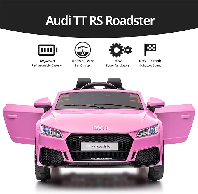 Kids Electric Car, Licensed Audi 6V Kids Ride on Toy Car for Toddlers with Remote - Pink