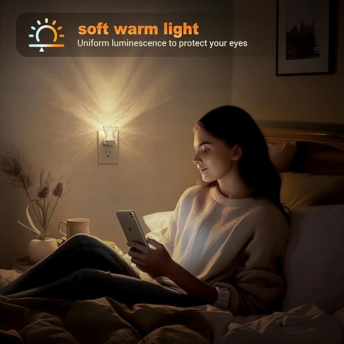 JandCase LED Night Light Plug in, Night Lights Plug into Wall [2 Pack] with Dusk to Dawn Light Sensor, 3000K Warm White Night Light, Adjustable Brightness Nightlight for Kids Bathroom Bedroom Hallway