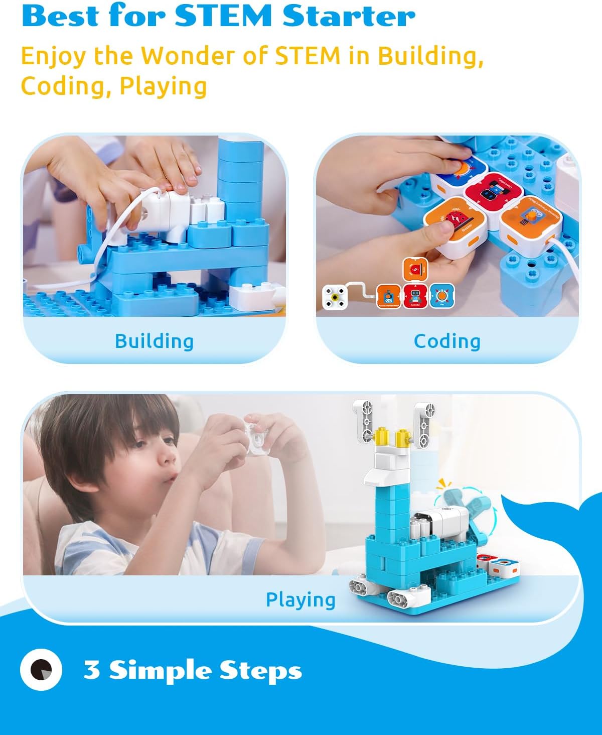 WhalesBot A3 12-in-1 STEM Blocks Coding Robot Kit for Kids, 61-Piece Educational Building Set with Interactive Storytelling, Ideal Toy Gift for Boys & Girls Ages 3-6