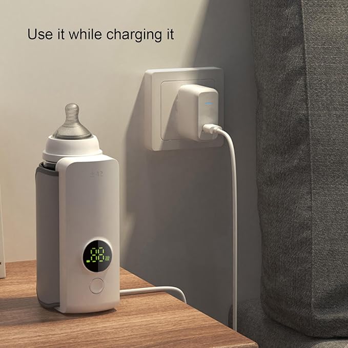 Portable Bottle Warmer, Fast Heating Milk Warmer for Travel, 6 Settings Temperature Display, 6000mAh Battery, USB Rechargeable Bottle Warmer On The Go, Waterless Warming Milk