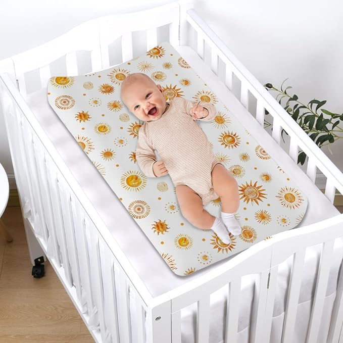 Watercolor Suns Totem Changing Pad Covers Boho Sunshine Diaper Changing Table Sheets for Girl Boy Golden Suns Soft Breathable Stretchy Snug Fitted Baby Changing Pad Table Mats 32''x16''