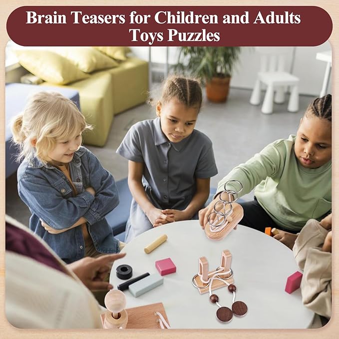 10 PCS Wooden Rope Puzzle Set Brain Teasers Puzzles Mind Toys for Adults Boys Girls Wooden Threading Rope Loop Toy Mind Toys Educational Toy-s for Family Game Educational Challenge Party Favor