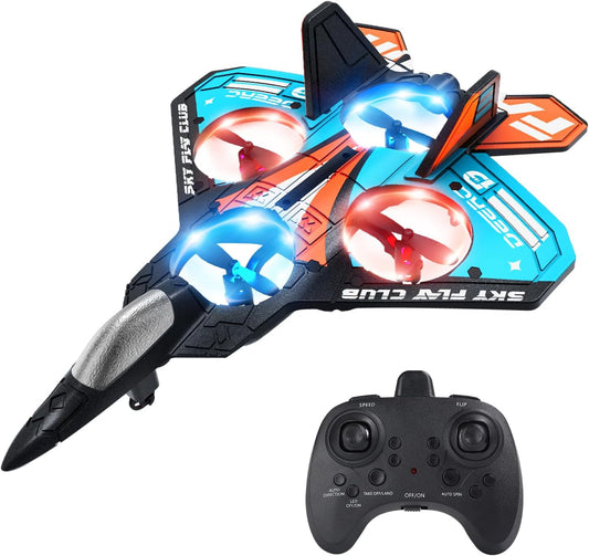 Foam RC Plane Drone for Kids, Remote Control Airplane Fighter Jet with LED Light, Auto Hover, 360°Flip, 2 Batteries (16 Mins Flight), Easy-to-Fly Helicopter Toy for Beginners