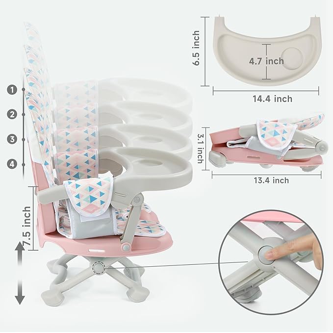 YOLEO Baby High Chair Booster Seat for Dining Table, Adjustable Height Travel Foldable High Chairs with Tray