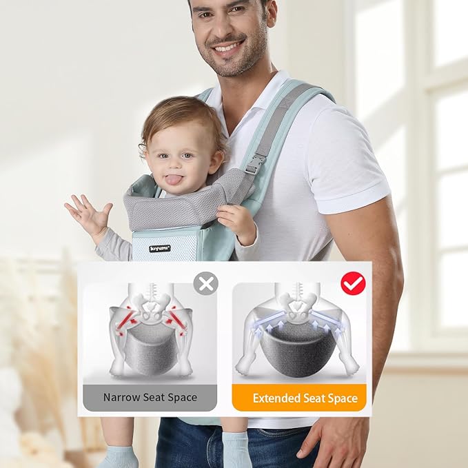 KIYUMI Baby Carrier with Hip Seat, 6- in-1 Baby Carrier Newborn to Toddler, Ergonomic M Position, Head Support and Breathable Mesh,Adjustable Removable Baby Sling Carrier (7-45 lbs), STARSKYBLUE
