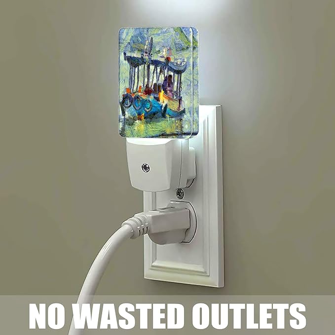 Retro Country Riverside Night Light Plug in Wall Lamp Smart Dusk to Dawn Sensor for Home Decorative, Kids Room Bedroom Bathroom Kitchen Hallway Gifts