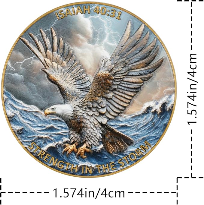 1.57 Inch Zinc Alloy Double-Sided 3D Eagle Challenge Coin - Colorful Inspirational Design with Isaiah 40:31, Strength in The Storm Theme