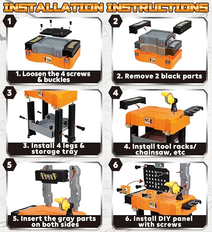 Lehoo Castle Kids Tool Bench with Electric Drill and Construction Vehicles, 2-in-1 Workbench and Toolbox for Toddlers, STEM Learning Toys for Age 3-5, Birthday Gift for Boys & Girls