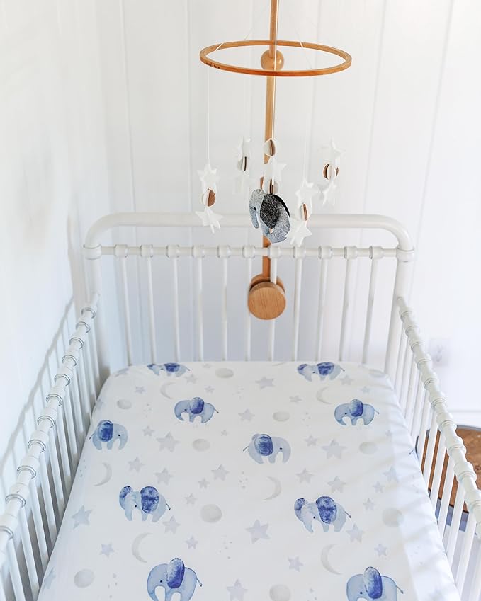 Crib Sheets Neutral - Fitted Baby Crib Sheets Bed for Girl Boy - 2 Pack Standard & Toddler Mattress (Watercolor Elephants) - Buttery Soft Organic Cotton Blend