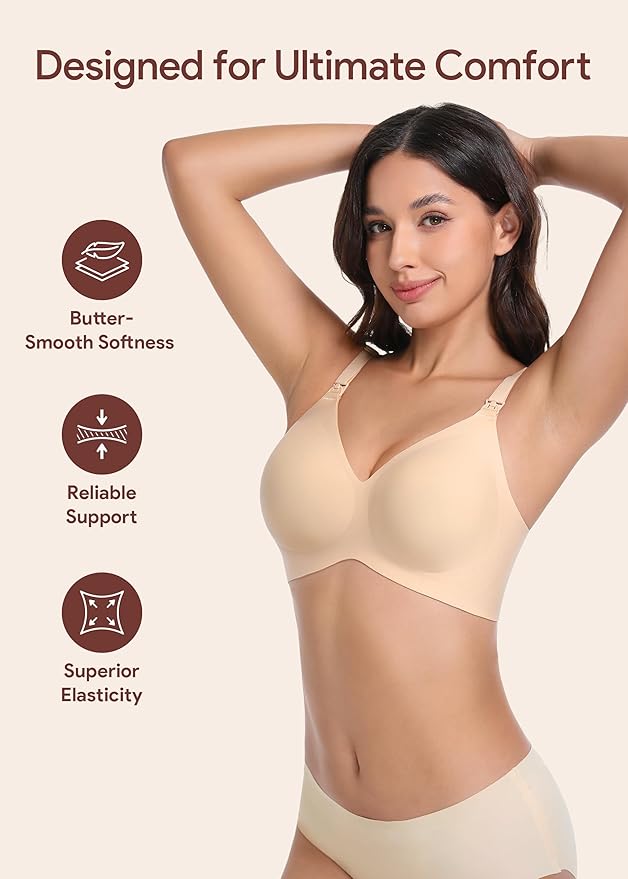 Maternity Nursing Bras Wireless Seamless Ultra-Soft Comfort for Breastfeeding Pregnancy Easy One-Handed Access Sleep Bra