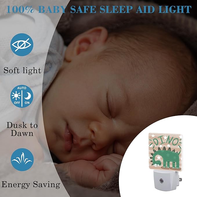 Night Light for Kids Girls Boys, Cute and Funny Dinosaur LED Night Light Plug into Wall with Dusk to Dawn Sensor for Room Decor, Hallway, Kitchen, Bathroom, Nursery, Stairs