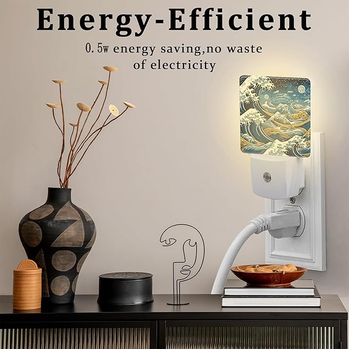 Blue Ocean Waves Night Light for Kids, Rough Sea Waves Night Light Plug in with Dusk to Dawn Sensor, 0.5w Energy Saving Sleep Friendly Nightlight for Hallway Stairway Kitchen Bedroom