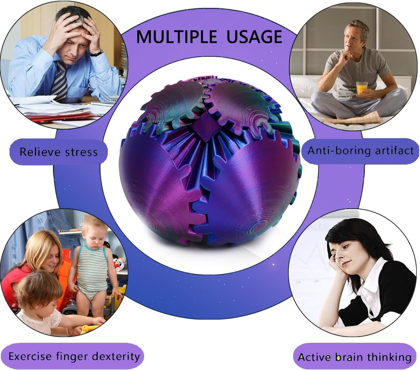 Gear Ball for ADHD 3D Printed Gear Ball Steampunk Whirling Wonder Fidget Toy Gearsphere Gear Ball for Stress and Anxiety Relaxing Fidget Ball Ideal for Sensory Needs and Autism (Laser Red Green Blue)