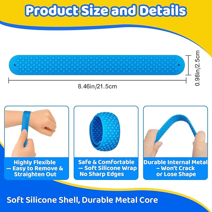 Textured Slap Bracelets - 6PC Silicone Sensory Fidget Toys for Kids, Teens & Adults - Calming Tools for Autism, ADHD, Anxiety & Stress Relief - Ideal for Classroom Rewards, Party & Special Needs Gifts