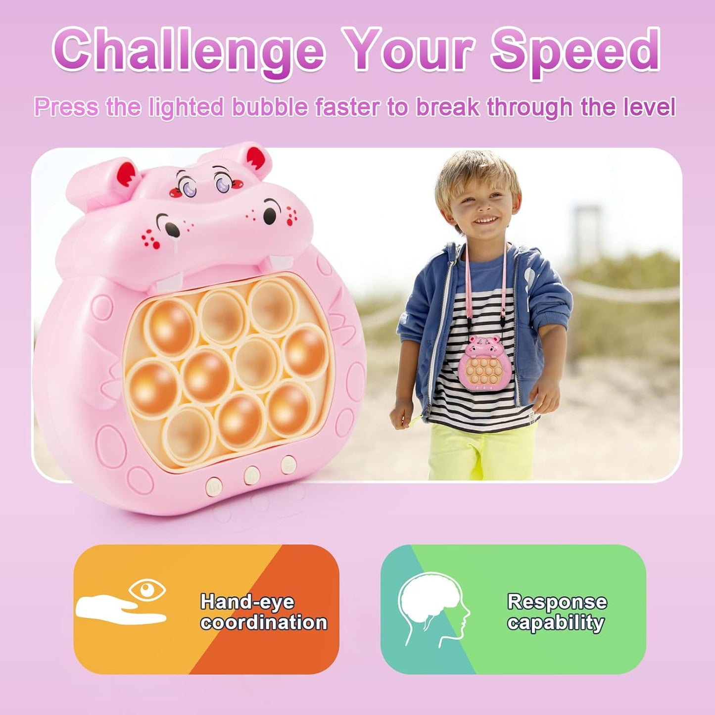 Quick Push Game 2 Pack, KAXANPI Pop Light Up Game Pop Fidget Toys, Fast Push Game Sensory Toys, Stress Relief Bubble Pop Puzzle Game Machine for Kids and Adults