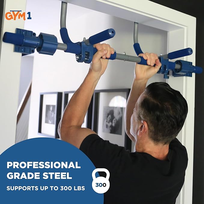 Gym1 6-Piece Doorway Gym Indoor Playground - 6-Piece, Blue - Indoor Playset with Sensory Swing, Pull-Up Bar & Rings, Trapeze, Ladder & Knotted Rope