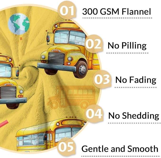 Boys Blanket School Bus Throw Blankets Gift for Kids Adults, 60x80 Inches Soft Cozy All Season Cute Decor for Sofa Chair Couch Bedroom