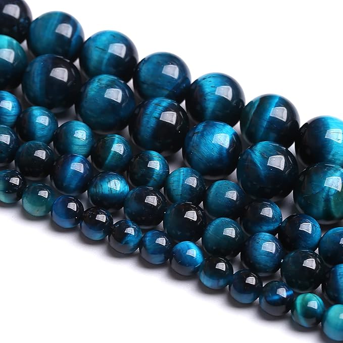 120PCS 6MM Blue Tiger Eye Beads Natural Stone Gemstone Spacer Loose Beads for Jewelry Making DIY Bracelet Semi Precious Beads Strand 2 Strands