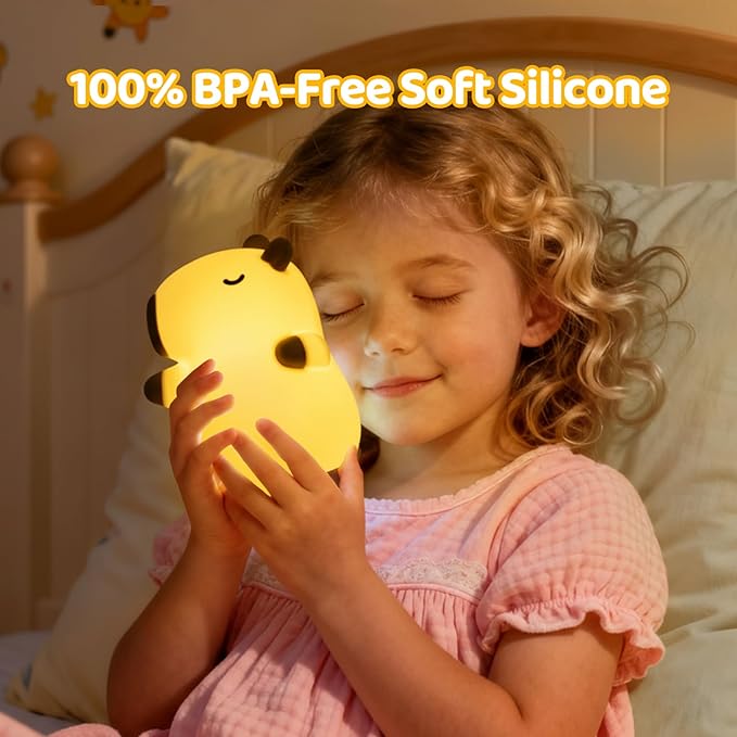 Mewaii Snoring Sound Capybara Night Light for Kids -Silicone Breathing Capybara Gifts Lamp with 3-Level Dimming, Cute Light Rechargeable Cuddly Bedtime Companion for Nursery, Baby Toys& Room Decor