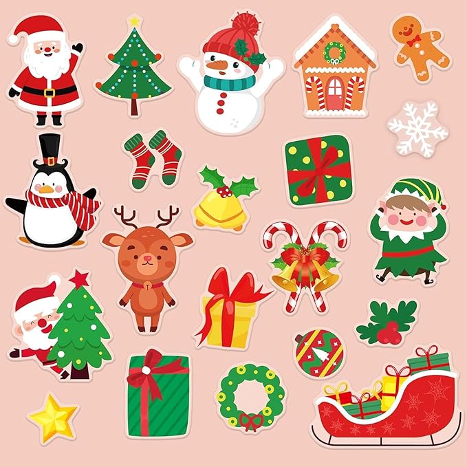 20 PCS Christmas Thick Gel Clings Winter Christmas Window Gel Clings Decals Stickers for Kids Toddlers and Adults Home Airplane Classroom Nursery Xmas Holiday Party Supplies Decorations