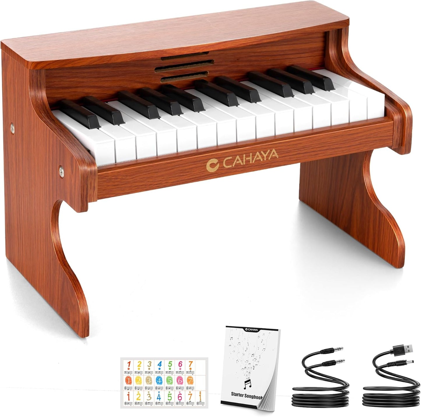 CAHAYA Kids Piano Keyboard Wooden - 25 Keys Digital Piano for Kids Fun & Music Educational Toy Wood Keyboard for 3+ Girls and Boys Birthday Gifts