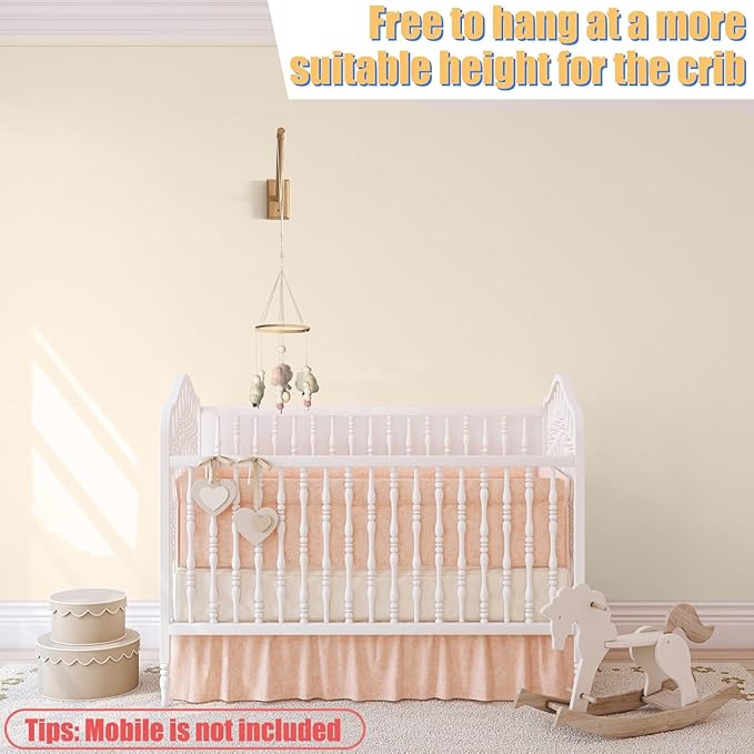 Crib Mobile Wooden Arm, Wall Mounted Suitable for All Cribs 100% Natural Larch Hanger Nusery Decor Baby Room Safe Holder(Mobile is not Included (Original Wood Color)