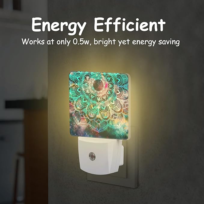 Galaxy Colorful Mandala Night Light Plug Wall,LED Night Lights with Dusk to Dawn Light Sensor for Women Girls Boys Room Decor,Hallway,Kitchen,Bathroom,Nursery,Stairs