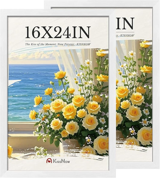 16x24 Poster Frame 2 Pack, Textured White Solid Wood Picture Frame, Wall Hanging