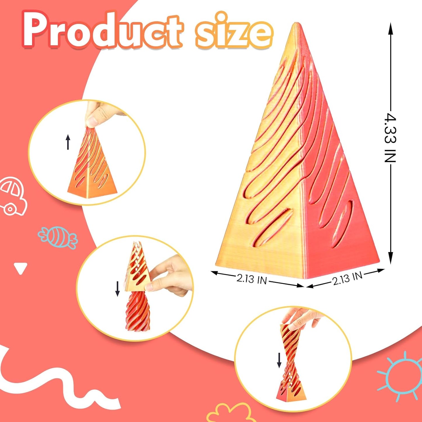 Impossible Pyramid Passthrough Sculpture, 3D Printed Spiral Cone Fidget Toy, 3D Printed Crafts, Adult Decompression Toys, Decompression Toys And Gifts For Kids,Stress Relief Desk Toy (Golden red)