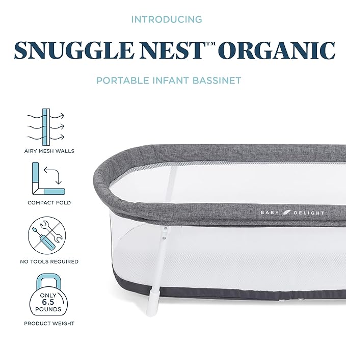 Baby Delight Snuggle Nest Bassinet, Portable Baby Bed, for Infants 0 – 5 Months, Charcoal Tweed