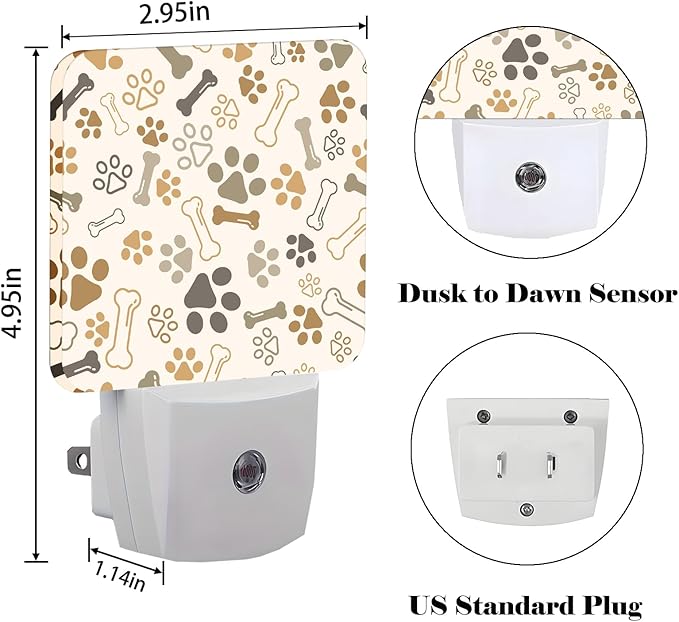 Dog Paw Night Light,Plug-in Nightlights Auto Sensor Night Lamp Dusk to Dawn Lamp Home Decor for Nursery Children Girls Boys