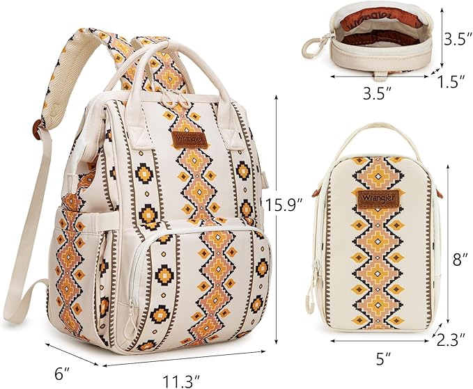 Montana West Wrangler Callie Diaper Bag Backpack with Pacifier Case, Crossbody Bottle Bag and Stroller Straps Western Pattern Multifunction Baby Travel Bag Set WG2215-9110TN