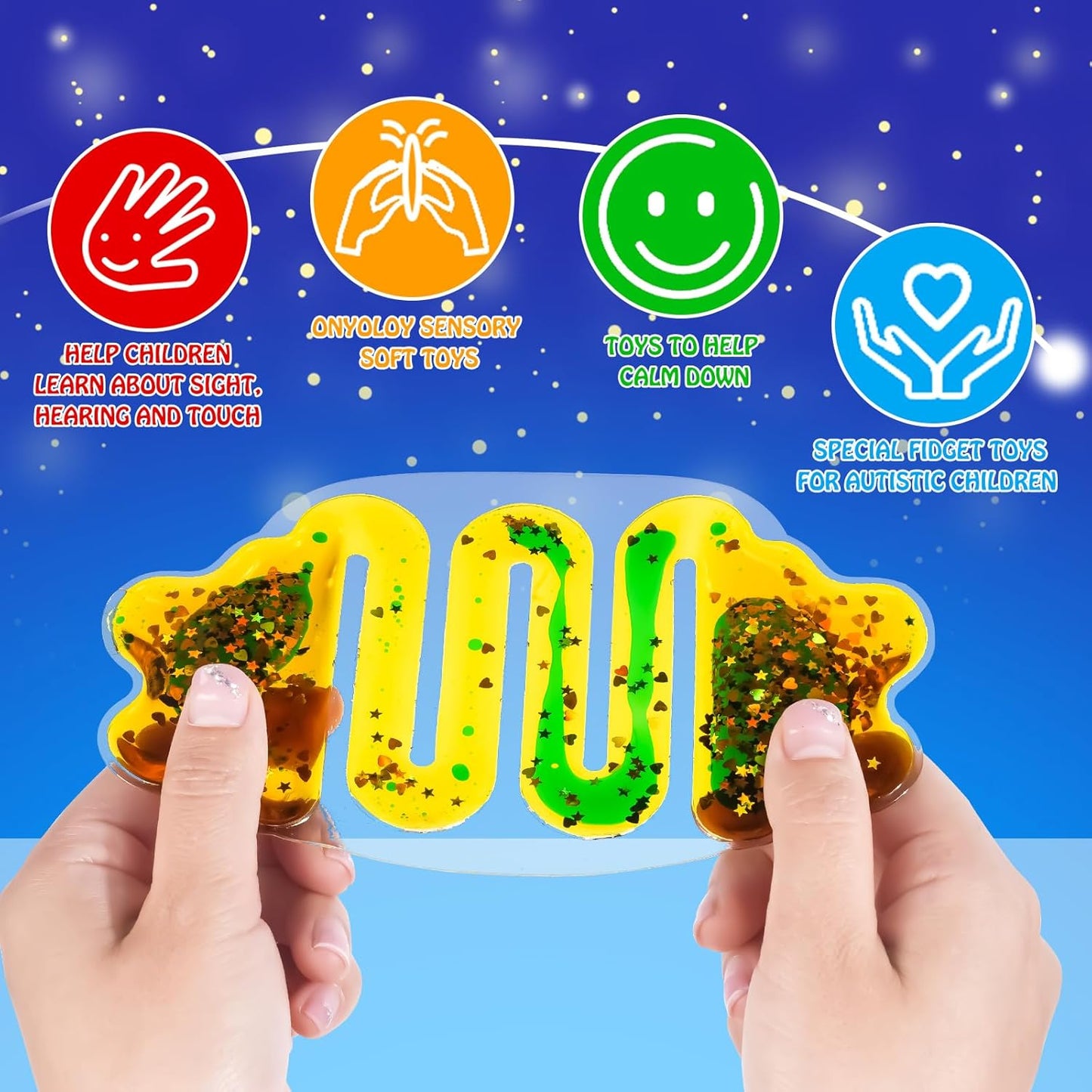 Autism Sensory Fidget Toys: Sensory Toys for Autistic Kids Glitter Sensory Squeeze Tube Anxiety Relief Toys for Ages 3 to Adults Easter Basket Christmas Stocking Stuffers Set of 6 Multi-Color