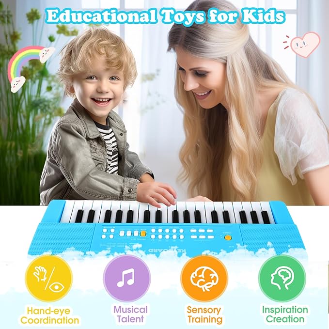Toy Piano Keyboard for Kids Upgrade Electric Pianos Toys for 3 4 5 6 7 8 Year Old Girls Boys Beginners Keyboards with Microphone Toy for 3+ Year Old Kid Gifts (Blue)