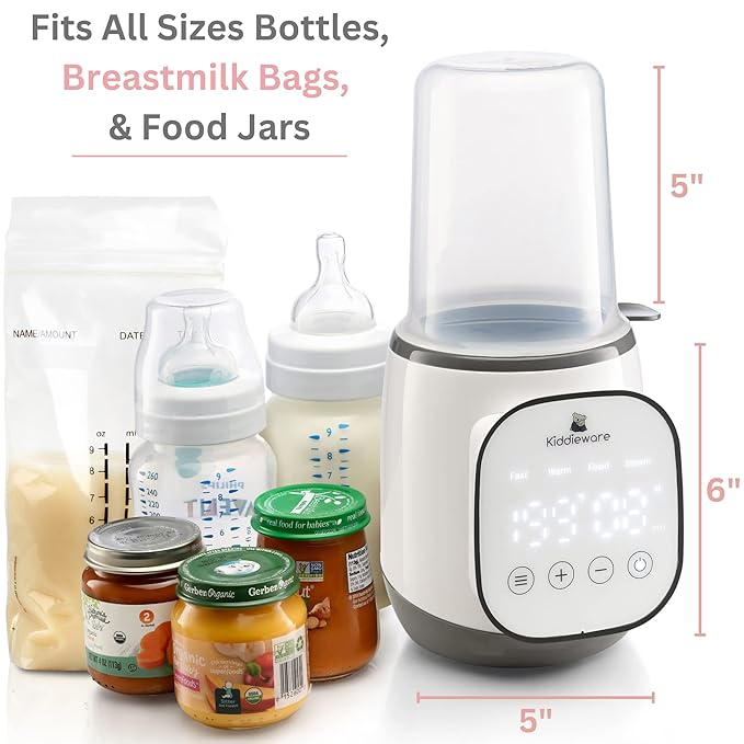 Baby Bottle Warmer for Breastmilk - 5-in-1 Feeding Bottle Warmers for all Bottles, Food Jars, and Breastmilk Bags - Smart Accurate Temperature Control, Automatic Shut-Off Milk Warmer for Baby