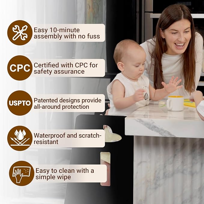 COSYLAND Toddler Standing Tower Adjustable Height - Super Stable Kids Kitchen Stool Helper - 3 Levels Adjustable Wooden Toddler Kitchen Stool (Natural & Black)