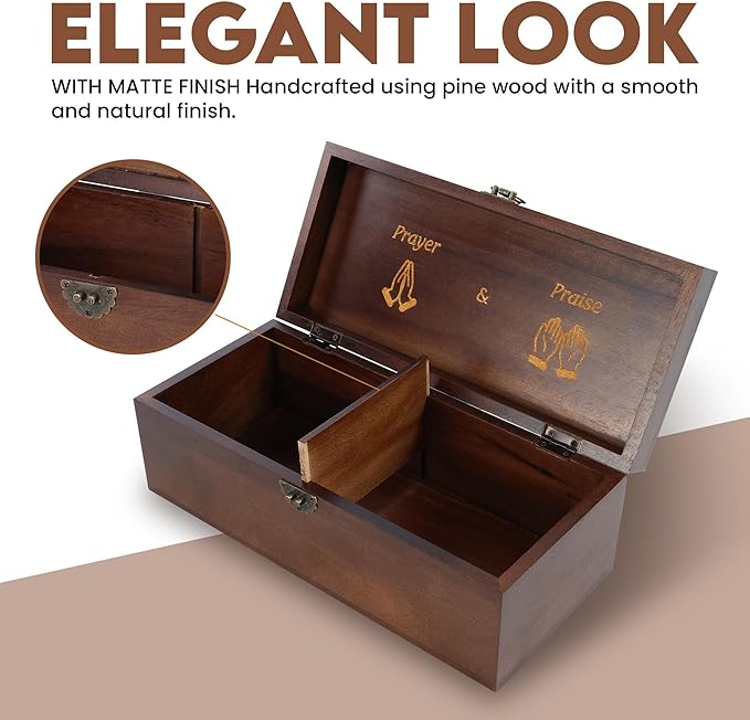 Generic Prayer Box, with Double Sided Cards, Engraved Gold Lettering, Designed Interior, Brown, xinke 3