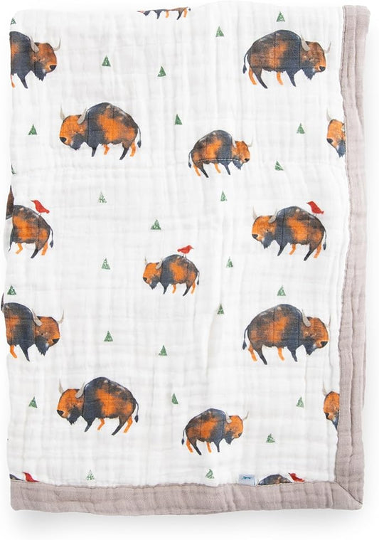 Little Unicorn Newborn Receiving Quilt | Ultra- Soft, Multi-Layered Muslin Fabric | Gift for Newborns & on-The-go (Bison)